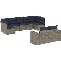 vidaXL Ensemble de 9 canapés de jardin avec coussins, gris, polyrattan