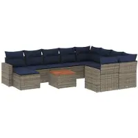 vidaXL Ensemble de 11 canapés de jardin avec coussins, gris, polyrattan