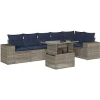 vidaXL Ensemble de 7 canapés de jardin avec coussins, gris, polyrattan