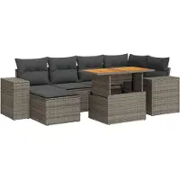 vidaXL Ensemble de salon de jardin 7 pièces avec coussins Gris Poly rotin