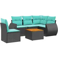 vidaXL Ensemble de 6 canapés de jardin avec coussins, polyrattan noir