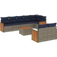 vidaXL Ensemble de 9 canapés de jardin avec coussins, gris, polyrattan