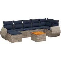 vidaXL Ensemble de 8 canapés de jardin avec coussins, gris, polyrattan