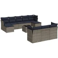 vidaXL Ensemble de 11 canapés de jardin avec coussins, gris, polyrattan