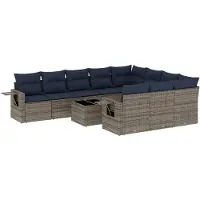 vidaXL Ensemble de 11 canapés de jardin avec coussins, gris, polyrattan