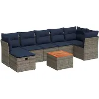 vidaXL Ensemble de 8 canapés de jardin avec coussins, gris, polyrattan