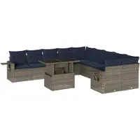 vidaXL Ensemble de 11 canapés de jardin avec coussins, gris, polyrattan