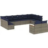 vidaXL Ensemble de 12 canapés de jardin avec coussins, gris, polyrattan