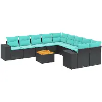 vidaXL Ensemble de 11 canapés de jardin avec coussins, polyrattan noir