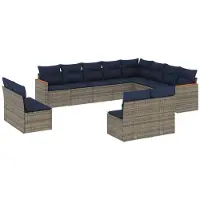 vidaXL Ensemble de 12 canapés de jardin avec coussins, gris, polyrattan