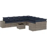 vidaXL Ensemble de 11 canapés de jardin avec coussins, gris, polyrattan