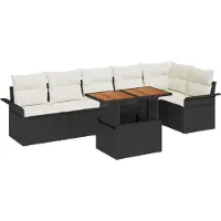 vidaXL Ensemble de canapés de jardin avec coussins, 7 pièces, noir et crème, en polyrotin