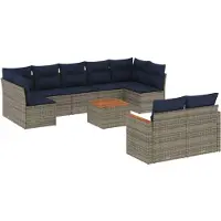 vidaXL Ensemble de 10 canapés de jardin avec coussins, gris, polyrattan