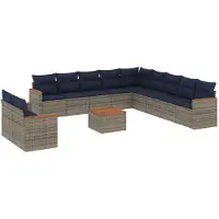 vidaXL Ensemble de 12 canapés de jardin avec coussins, gris, polyrattan