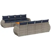vidaXL Ensemble de 9 canapés de jardin avec coussins, gris, polyrattan