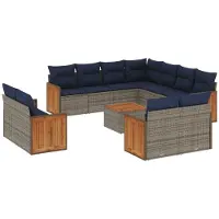 vidaXL Ensemble de 12 canapés de jardin avec coussins, gris, polyrattan
