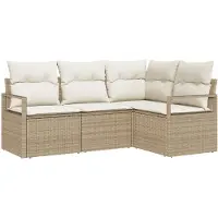 vidaXL Ensemble de salon , 4 pièces, en résine tressée, beige et blanc