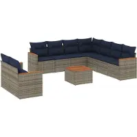 vidaXL Ensemble de 10 canapés de jardin avec coussins, gris, polyrattan