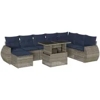 vidaXL Ensemble de 9 canapés de jardin avec coussins, gris, polyrattan