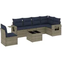 vidaXL Ensemble de 7 canapés de jardin avec coussins, gris, polyrattan