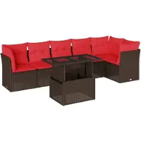 vidaXL Ensemble de 7 canapés de jardin avec coussins, marron, polyrattan