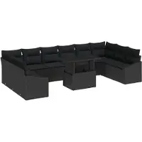 vidaXL Ensemble de canapés avec coussins 11 pcs noir poly rotin