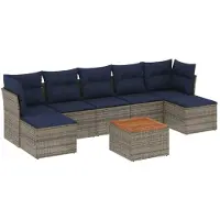 vidaXL Ensemble de 8 canapés de jardin avec coussins, gris, polyrattan