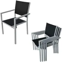 Happy Garden Salon De Jardin Bergamo En Textilène Noir 6 Places - Aluminium Gris