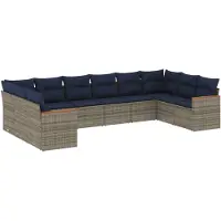 vidaXL Ensemble de 10 canapés de jardin avec coussins, gris, polyrattan