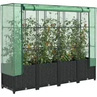 vidaXL Lit surélevé avec serre aspect rotin 160x40x138 cm