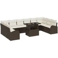 vidaXL Ensemble de canapés de jardin avec rangement, 11 pièces, marron et crème, en polyrotin