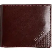 Ted Baker Cuir porte-monnaie Embossed Corner Leather Bifold Coin Wallet Brown marron foncé