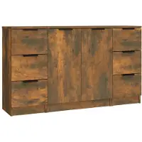 vidaXL Sideboards 3 pcs. Chêne fumé Bois composite