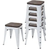 Mendler 6x tabouret HWC-A73, avec siège en bois, métal, style industriel, empilable blanc