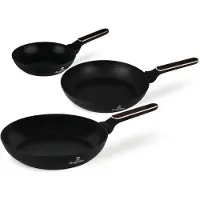 Berlinger Haus Ensemble De Poêles Antiadhésives (3 Pièces) - Aluminium Forgé, Titanpro, Induction, Manche Ergonomique, Noir/Rose, Collection Black Rose