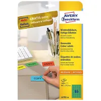 Avery - Adhésif amovible - vert - 38.1 x 21.2 mm 1300 étiquette(s) (20 feuille(s) x 65 étiquettes