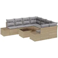 vidaXL Ensemble de salon de jardin , 9 pièces, en résine tressée beige et gris