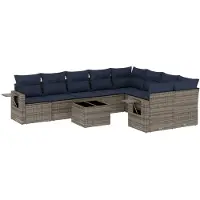 vidaXL Ensemble de 10 canapés de jardin avec coussins, gris, polyrattan