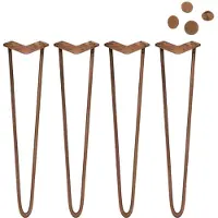 Monster 4 pieds de table en bois, type "chevrons", de 71 cm de long, avec 2 barres de renfort, diamètre 12 mm, finition cuivre