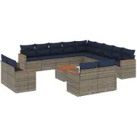 vidaXL Ensemble de 14 canapés de jardin avec coussins, gris, polyrattan