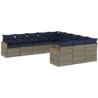 vidaXL Ensemble de 11 canapés de jardin avec coussins, gris, polyrattan