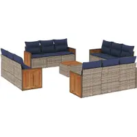vidaXL Ensemble de 13 canapés de jardin avec coussins, gris, polyrattan