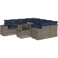 vidaXL Ensemble de 9 canapés de jardin avec coussins, gris, polyrattan