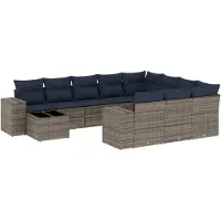 vidaXL Ensemble de 11 canapés de jardin avec coussins, gris, polyrattan