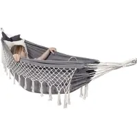 Springos Hamac Double - - Gris - 200 X 150 Cm - 200 Kg - Avec Franges