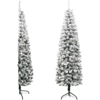 vidaXL Demi sapin de Noël artificiel mince avec neige floquée 180 cm