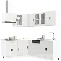 vidaXL Ensemble d'armoires de cuisine Porto 11 pièces blanc brillant Matériau dérivé du bois