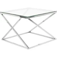 Beliani Table basse argentée transparente 60 x 60 cm plateau en verre pieds en métal poli acier inoxydable carré style moderne