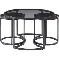En.casa Set de 3 tables basses 'Kokkola' structure métallique ronde verre fumé / aspect marbre, noir