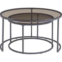 En.casa Set de 2 tables basses 'Kokkola' structure métallique ronde verre fumé, gris
